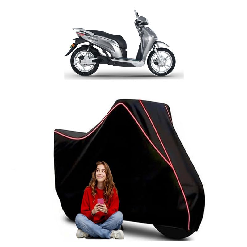 Image of Praise Pro Scooty Bike Cover Water Resistant Outdoor Use Universal Fit Scooters Motorcycles Heavy Duty UV Protection Dust Rain Scratch Resistant Elastic Bottom Black Blue Piping