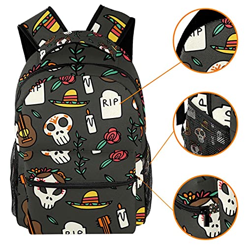 Sac à dos durable motif tête de mort fleur, cartable ultra léger et résistant