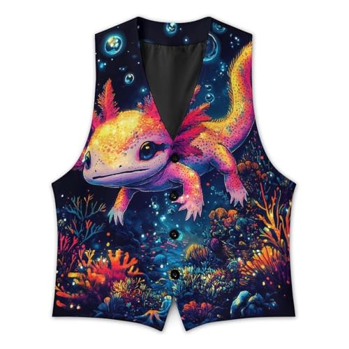 Colorful Axolotl Men's Formal Suit Vest for Business Formal Or Casual Dress Waistcoat Wedding3