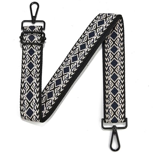 Image of Crossbody Straps for Purses Silver Hardware Purse Strap Wide Shoulder Strap Adjustable Replacement,Retro Jacquard Embroidery for Shoulder Bags, Canvas Tote Handbags
