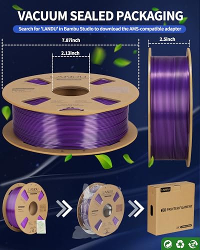 Image of LANDU Silk Dual Color PLA Filament 1.75mm 1KG, 3D Printer Filament Dimensional Accuracy + /- 0.02mm, Coextrusion Filament PLA Shiny Filament Fits for Most FFF 3D Printers,1KG Spool,Black Purple