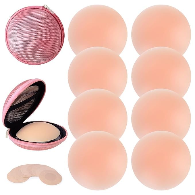 Women Nipple Covers Reusable Adhesive Silicone Covers (16 Pair) Cream-image-0