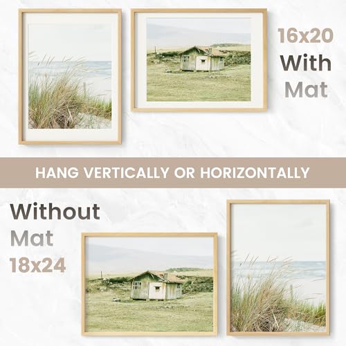Image of 18x24 Poster Frame, USA-Sourced Natural Beech Wood Picture Collage Frame with HD Tempered Glass, Modern Simple 18 x 24 Wooden Photo Frame Matted to 16x20, Vertical & Horizontal Wall Hanging Display
