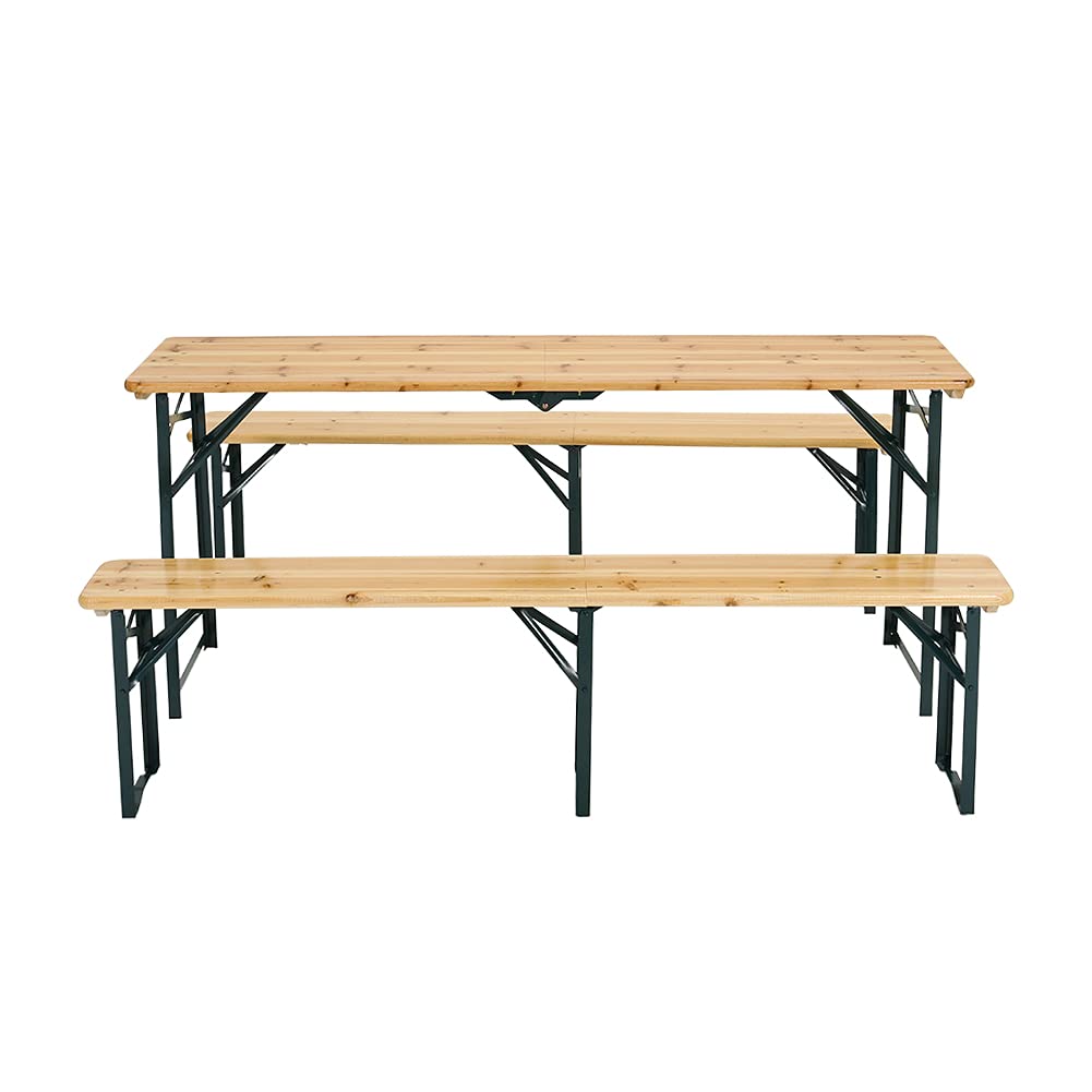 The Fellie Folding Table and Bench Set Portable Wood Patio Trestle Beer Table and Bench Seat for Outdoor, Garden, Camping, Picnic 167.5 x 46 x 75.5cms (167.5 x 46 x 75.5cm)