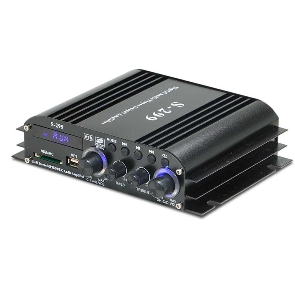 Amplificatore Audio Digitale 4.1 Canali AMP 40Wx4 W/H Bluetooth 5.0 Potenza Nominale per Home Theater Auto RV Barca Spina EU