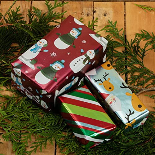 Jam Paper Assorted Gift Wrap - Christmas Foil Wrapping Paper - 75 Sq Ft Total - Jolly Winter Santa & Friends Set - 3 Rolls/Pack #TOP1