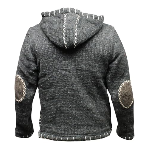 Image of Shopoholic Fashion Men Cross Zipped Patchwork Fleece Lined Long Sleeve Boho Hippie Hoodie Woollen Jacket