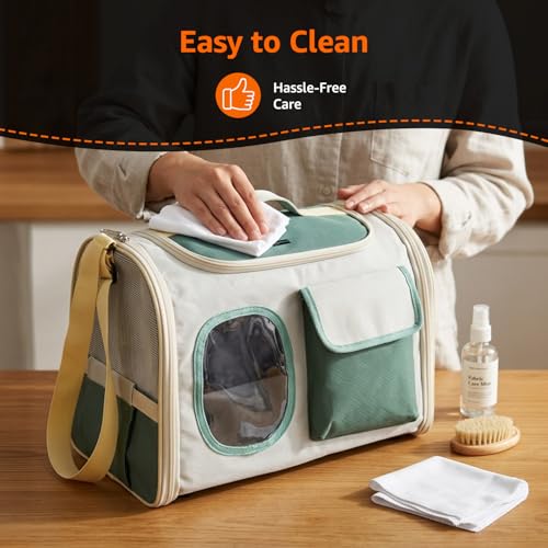 Image of Amazon Basics Premium Pet Carrier Backpack | White- Sage Green | Spacious and Breathable Design | Durable Travel Bag for Cats, Kittens and Puppies | 41cm x 26cm x 30cm