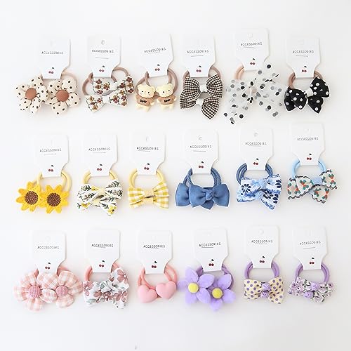 Image of BOUNIQ Hair Ties With Bows, 36 Pcs(18 pairs) 1.2 Inch Small Toddler Girls Ponytail Holders Pigtails Elastic Bands Hair Accessories For Toddler Kids Baby Girls