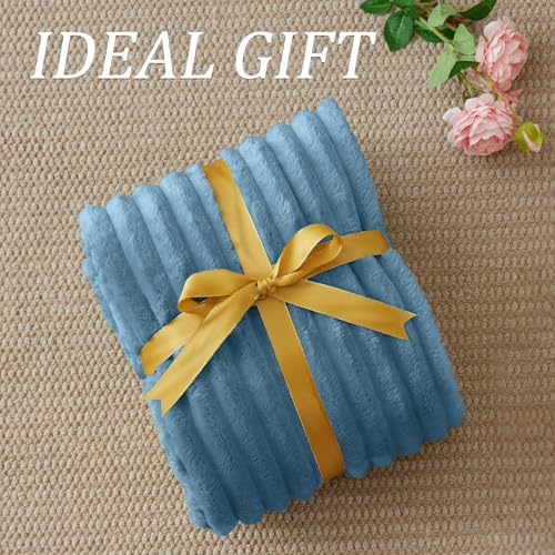 Image of BEDELITE Ribbed Fleece Throw Blanket for Couch, Blue, 50 inchx70 inch | Ultra-Soft Plush Fleece, Warm Yet Lightweight, Ribbed Texture, Home Decor, Machine Washable, Giftable, All-Season Use