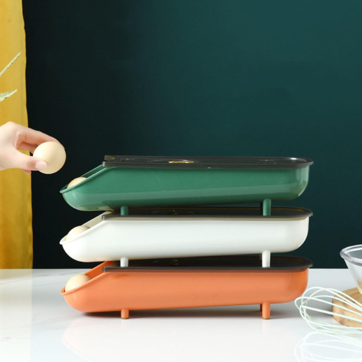 3pcs Egg Holder, Stackable PP Tray with Auto Scrolling