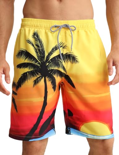 APTRO Herren Badehose Lang Badeshorts Schnelltrocknend Boardshorts Freizeit Short Gelb 212 L
