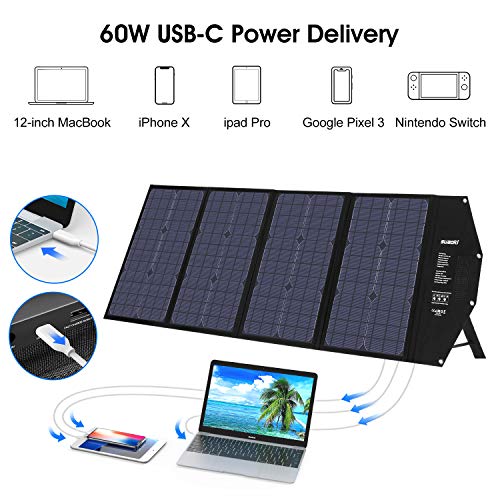SUAOKI 100W Foldable Solar Panel Charger for SUAOKI Portable Power Station/Jackery Explorer/Goal Zero Yeti/Webetop/ROCKPALS Generator, Quick Charge 3.0, 60W Type C for Cell Phone Macbook Laptop