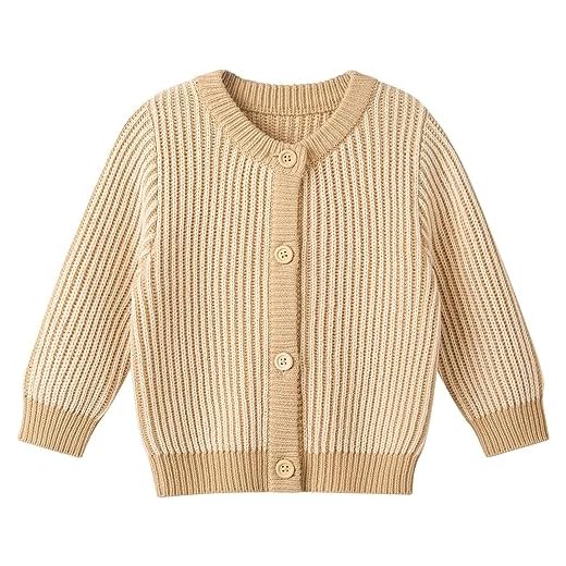 pureborn Casaco quente para bebês meninas meninos - cardigã de malha de algodão com fecho de botão, Menino - marrom, 6-12 Meses