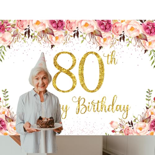 Gold Happy 80th Birthday Banner Decorations for Women 5.9X3.6Ft by Retyshia - Used condition - Image 4