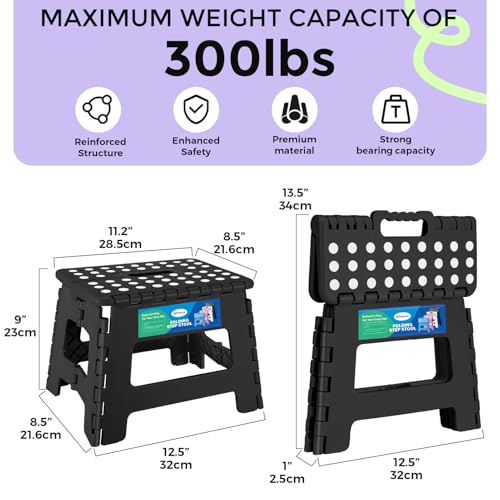 Image of Dyforce Kids Step Stool 9 Inch, 300lbs Folding Step Stool for Toddler | Step stool for kids Black,Anti-slip Heavy Duty with Handle, Lightweight Foldable Stool for Bathroom Kitchen Bedroom Outdoor