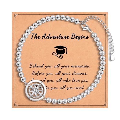 Image of Graduation Gifts for Her, Class of 2026 High School 5th 6th 8th Grade College Masters Degree Graduation Compass Bracelet Jewlry Gifts for Girls Women