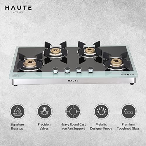 Haute Evoque Series 2.0 X Sabaf Black&White 4 Burner Manual Ignition Glass Gas Stove |8MM Atom Glass || Door Step Service | 5 years warranty on... - Image 3