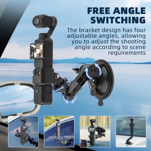 BRDRC Pocket 3 4 Suction Cup Mount, for Xtra Muse Car Windshield Window Dash Holder Kit with Expansion Adapter for Insta360 X4 X5 Go 3S for GoPro Max Hero Pocket 3 4 Action 6 5 Pro Nano Accessories by BRDRC - Image 5