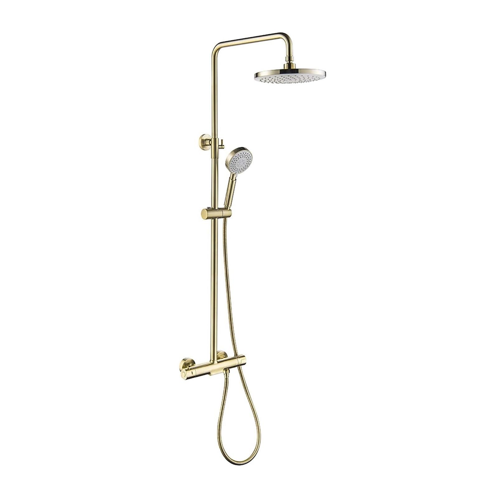 Blekwetaat Gold Shower Head Rain Shower System Shower Faucet Set Complete Wall Mounted Shower Combo Set Brass Rain Mixer Shower With Waterfall Tub Spout