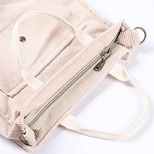 Beige Corduroy Crossbody Tote Bag for Women - Large Capacity - Image 4