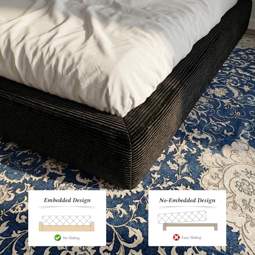 Image of Homkdom Cloud Bed Frame with Removable Headboard,Corduroy Soft Full Size Bed Frame Rounded Corner Design, Full Bed Frame for Modern Bedrooms Apartments, Guest Rooms,No Box Spring Needed,Black