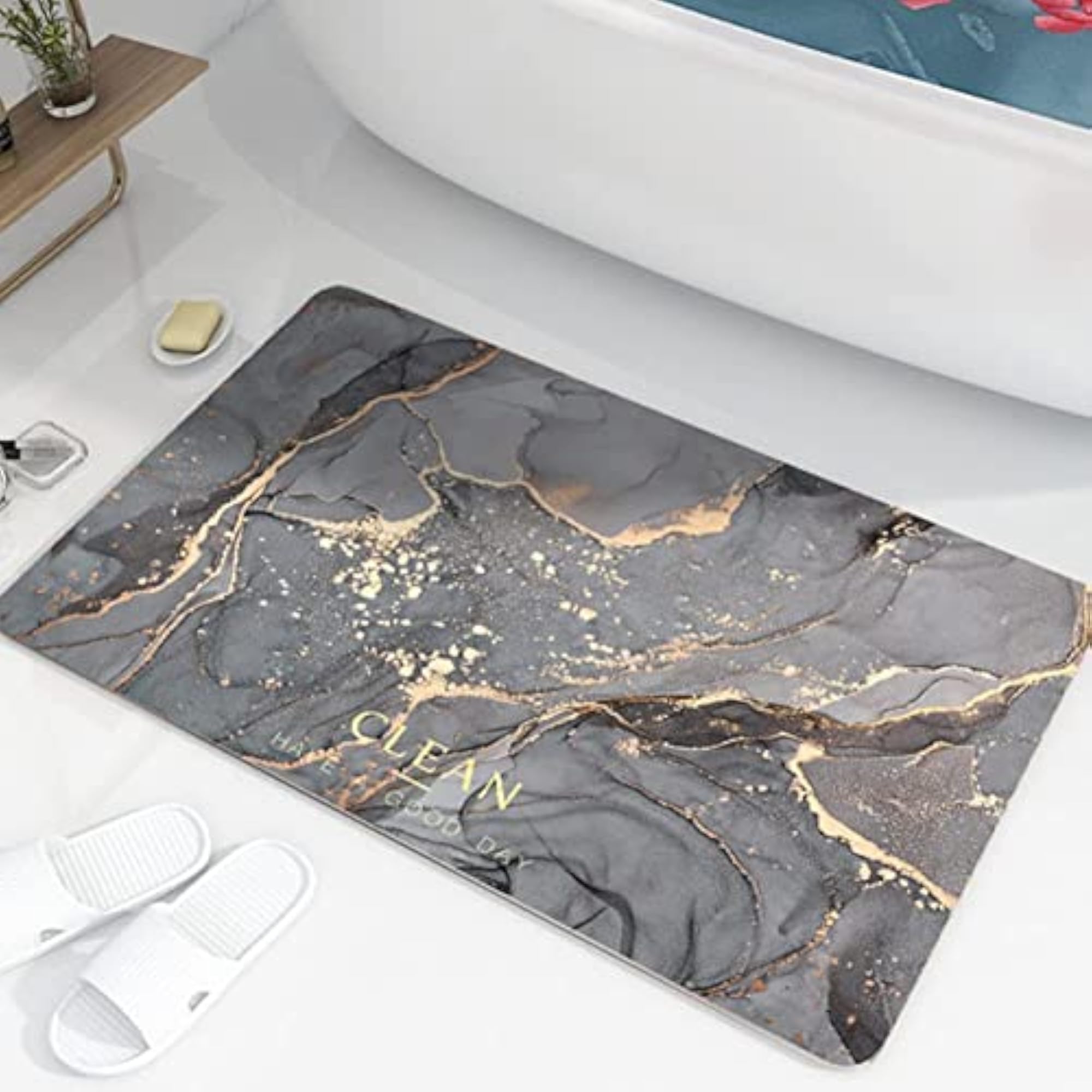 Marble Print Diatomite Stone Bath Mat, Quick Drying Rug