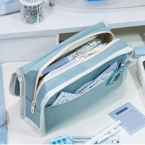 Image of MXCOIRTP Large Capacity Pencil Case, Big Capacity Pencil Pouch Pen Bag with 4 Compartment, Portable Canvas Stationery Organizer with Zipper for Boys Girls Adults Student- Blue