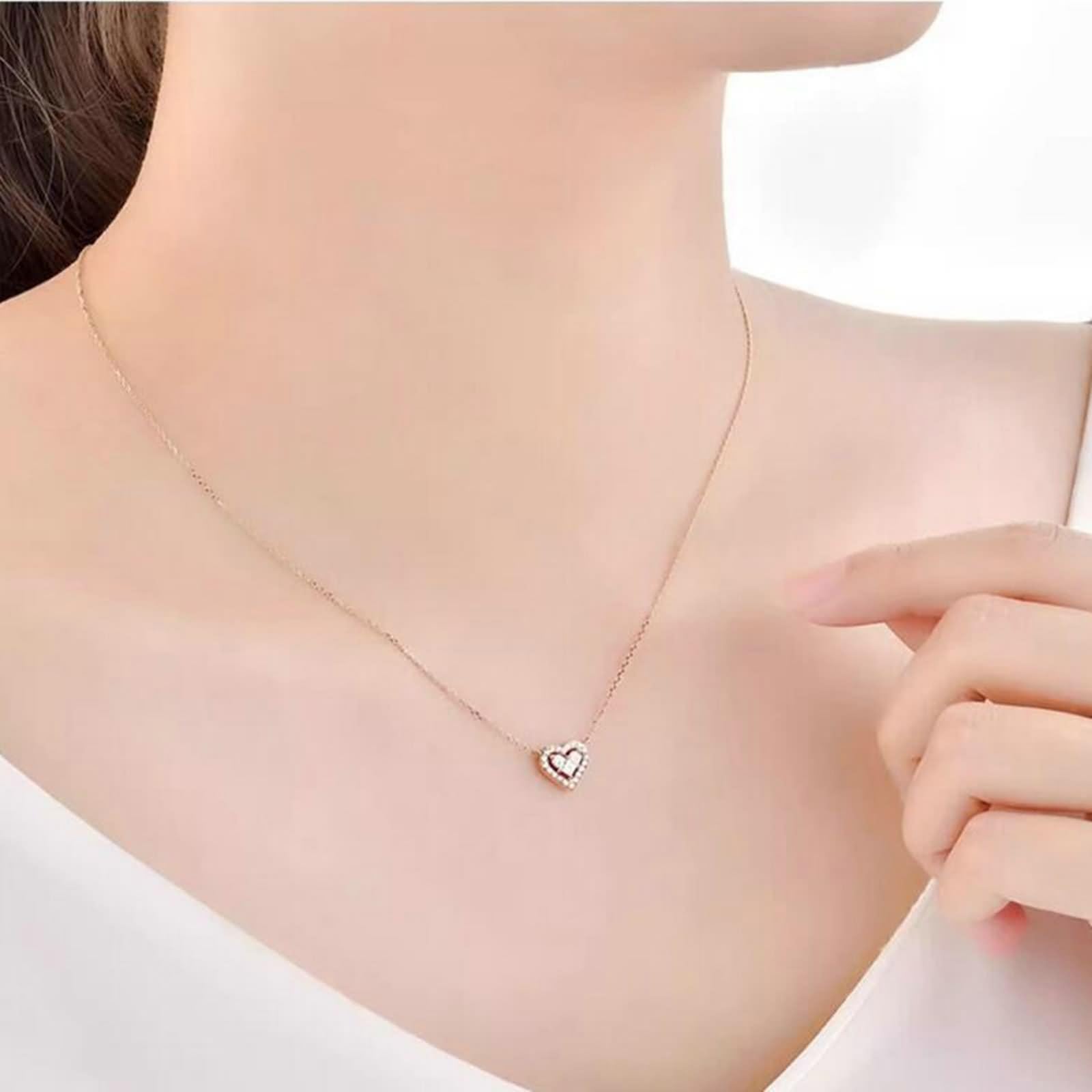Łańcuszki damskie, długie, naszyjniki dla kobiet, różowe złoto, serce z 0,24 ct diamentem 45 cm, obniżone
