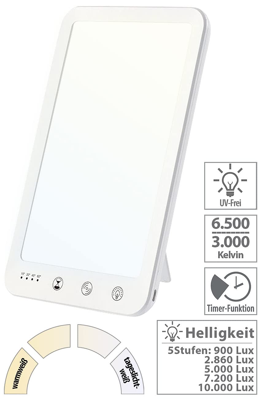 Lunartec Tageslichtleuchte: 2er-Set CCT-LED-Tageslichtlampe, 10.000 Lux, Timer, USB-C, 3000-6500K (Tageslichtlampe Lichttherapie, Vollspektrum, Panel)