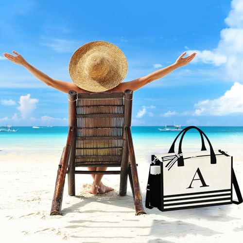 Initial Canvas Tote Bag, Personalized Monogrammed Beach Tote Bags, Birthday Gifts for Women, Mom,Teachers(LetterB)4