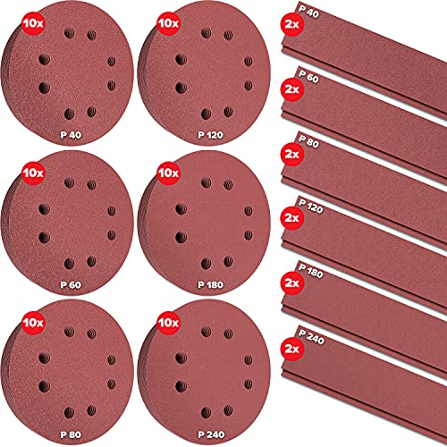 KSP-Tec - Papel de lija 125 mm Velcro - 60 unidades P40 - P240 para lijadora excéntrica - Discos de madera - Disco abrasivo 125 Velcro - Lijadora excéntrica Cover