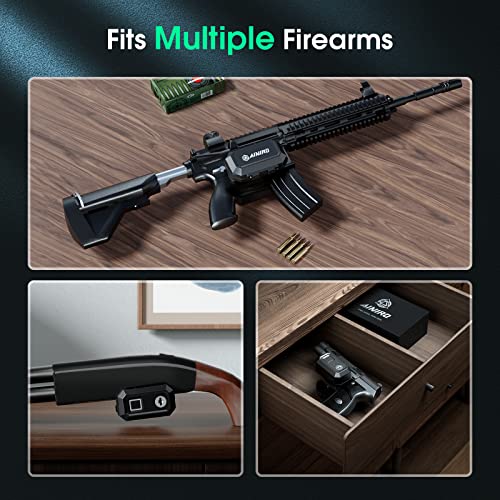 Ainiro Biometric Gun Trigger Lock - Advanced Fingerprint Gun Lock For Pistols Rifles Shotguns, World's First Quick Release Combination Trigger Lock For Handguns With Display Stand, Fits Most Firearms #TOP3