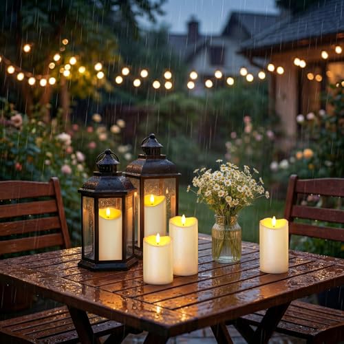 Image of Homemory 9Pack Outdoor Waterproof Flameless Candles, LED Candles, Battery Operated Candles with Remote and Timers, Electric Fake Plastic Pillar Candles, Ivory White, 3 inchx4 inch4 inch 4 inch 5 inch 5 inch 5 inch 6 inch 6 inch 6 inch
