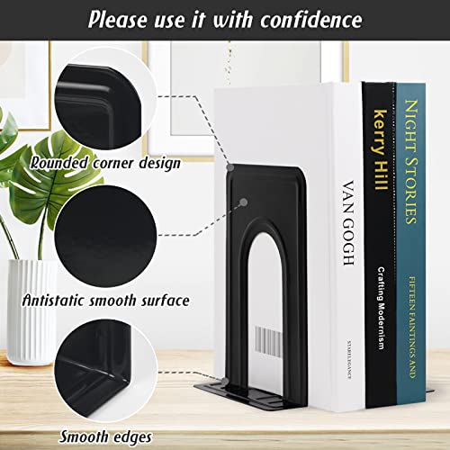 Happyhapi Book Ends Sturdy Bookends For Shelves, Universal Book End Heavy-Duty, Nonskid Metal Bookend, Premium Book Holder For Office/ Home/ Class/ Library, 6.5 X 5.7 X 4.9 In ( 4 Pcs/2 Pair, Black) #TOP2