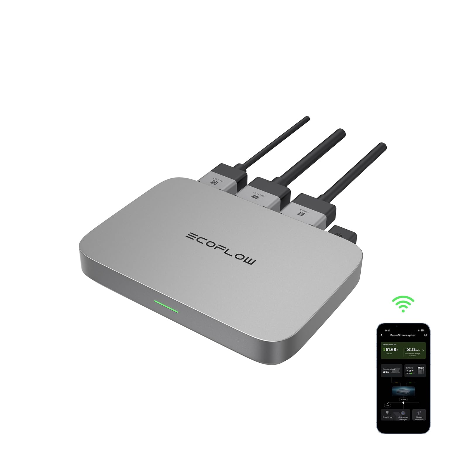 EcoFlow PowerStream Micro-onduleur 600 W, Mise à Niveau Gratuite à 800 W, onduleur Solaire Intelligent, Wi-FI, pour Centrale électrique de Balcon, onduleur PV pour 2 Panneaux solaires