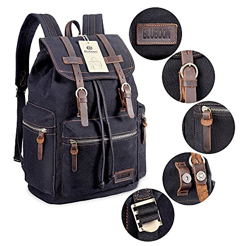 Bluboon Canvas Vintage Backpack Leather Casual Bookbag Men Rucksack (Black) #TOP2