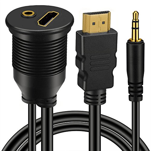 BATIGE HDMI & 3.5mm Male to Female 3.5mm + HDMI Car Mount Flush Extension Cable with Mounting Panel - 3ft