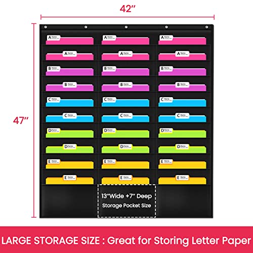 Image of Heavy Duty Storage Pocket Chart for Classroom and Office,Clear Storage Pocket Chart for Files Folder (30 POCKETS)
