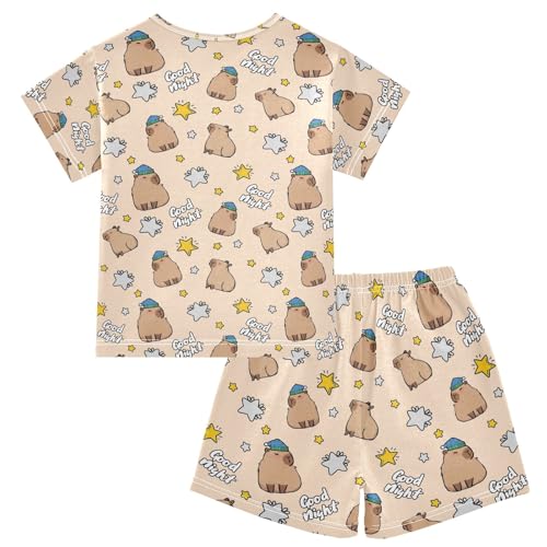 Funny Sleep Capybara Prints Summer Cute Pajama Sets, Short Sets for Daily Wears and Sleep Wears2
