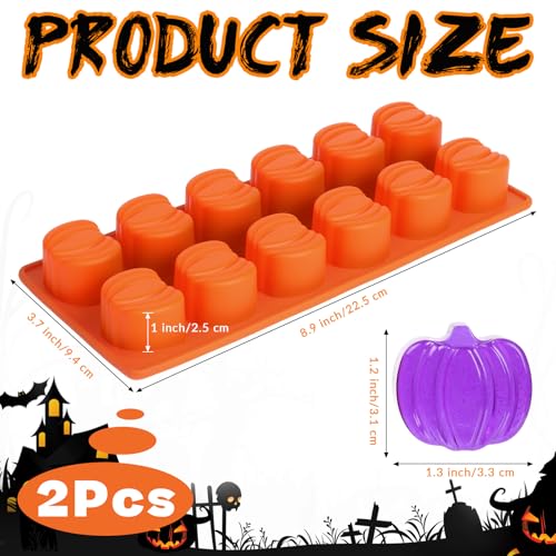 Image of 2 Pcs Pumpkin Silicone Molds, Halloween Pumpkin Chocolate Molds, Fall Pumpkin Candy Mold for DIY Cake, Chocolate, Candy, Jelly, Wax Melt, Ice Cubes (12 Cavity)