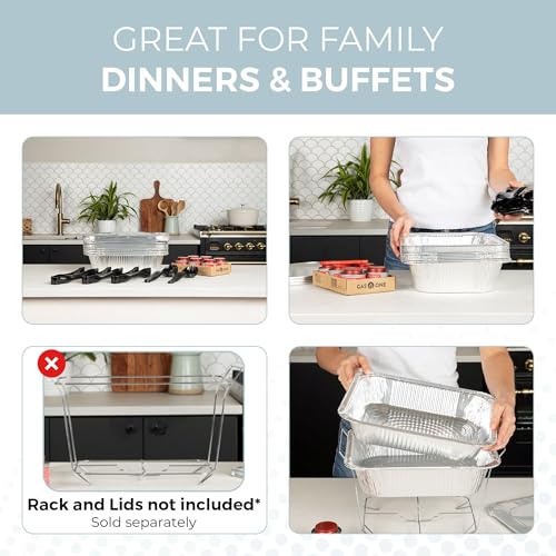 Image of Alpha Living 6 Pack Refill Kit - Disposable Chafing Dish Buffet Set, Welded Body Food Warmers for Parties, Fuel Cans, Half Size Pans, Warming Trays