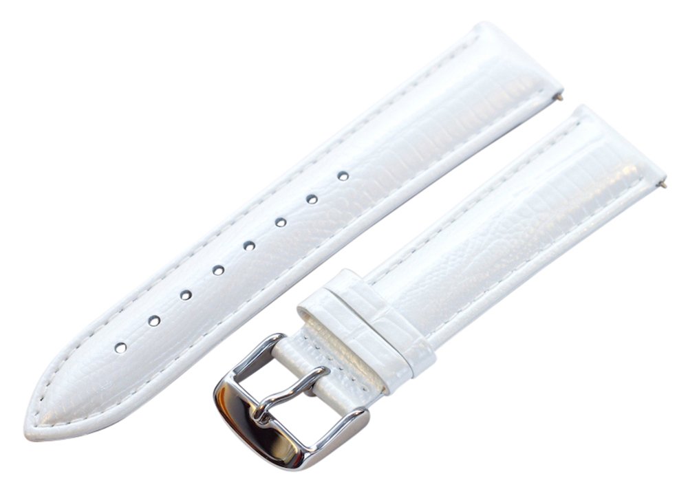Clockwork Synergy - 2 Piece Ss Leather Lizard Grain Interchangeable Replacement Watch Band Strap 26mm - White - Men Women