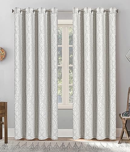 OpulentDreams Embossed Woven Thermal Curtains, Room Darkening Ring-Top Curtains for Bedroom & Living Room, Includes Tie Backs - Image 2