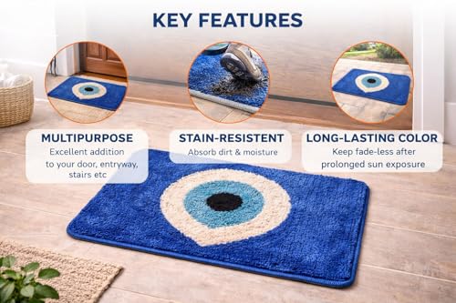 Image of Adequate Evil Eye Rangoli Door Mat Combo Set 2 in 1 (Round + Rectangular), Microfiber, Floor Mat for Home Entrance| Bedroom| Bathroom| Kitchen mat| Living Room| Pooja Room
