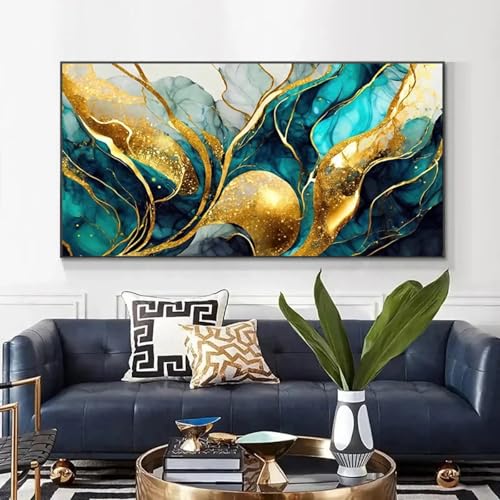 Impression sur toile abstraite salon moderne 65x130cm marbre vert