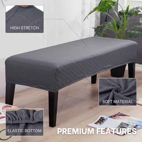 Image of SearchI Dining Bench Cover, Stretch Washable Long Bench Seat Covers, Rectangle Dining Table Bench Slipover for Dining Room, Living Room, Kitchen(Dark Gray)