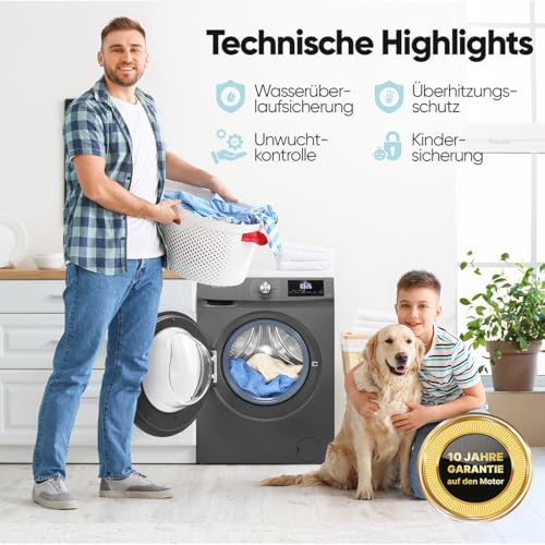 Bomann® Waschtrockner | Waschen und Trocknen | 10 Jahre Motor-Garantie | 8 kg Waschen, 5 kg Trocknen | Invertermotor | 1400 U/Min | Waschmaschine mit Trockner integriert | WAT 7186 titan