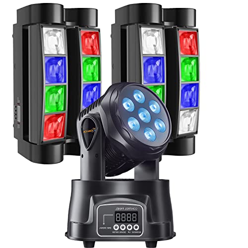 Moving Head Stage Light ,1Pcs Yunhion 7 LED RGBW DJ Lights and 2Pcs 8x10W LEDs Spider Moving Head Light RGBW with Sound Activated/DMX Lighting, Professional Spotlight for DJ