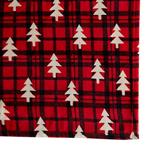 Christmas Tartan Decorative Throw Blanket: Soft Comfy Fleece With Red And Black Plaid Pattern With White Tree Accent For Couch Bed, Colored: Red Black White (Tree Check) #TOP1